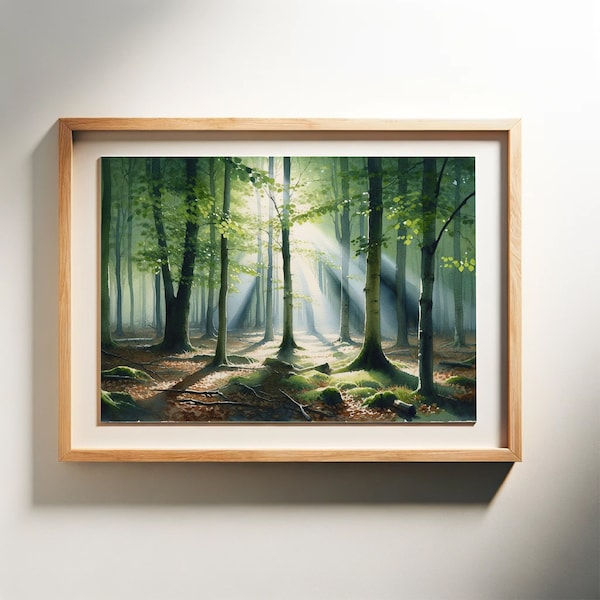 The Grove - Water Color Painting of Sunlight Through Trees Sacred Grove LDS Art