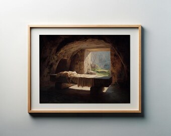 He is Not Here | Easter Lutheran Art Christian Art Church Wall Art | Modern Christian Scripture Art, Religious Prints, Gospel & Biblical Art