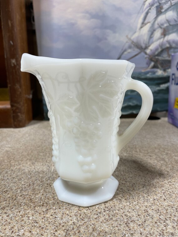 Westmoreland Milk Glass Pitcher 6 High Marked Wg Paneled Etsy