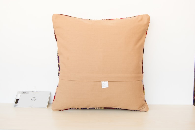 Decorative Wool Kilim Pillow Cushion cover made from Vintage Hand Woven Turkish Anatolian Rug D0638 40x40cm 16x16
