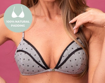 RAMONA - Linen Polka Dots Black Bra, Pure Flax Underwear For Women, Organic Flax Lingerie