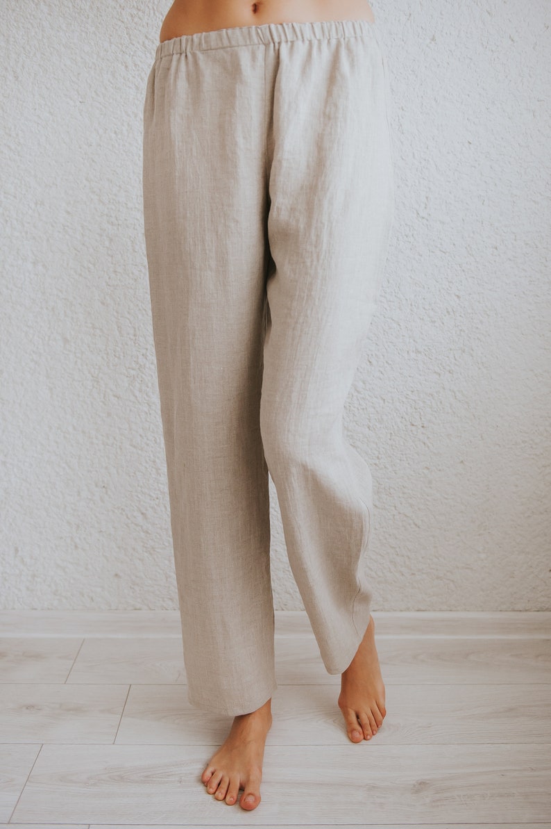 Long Linen Pajamas Pants Linen Pants With Elastic Waistband Etsy