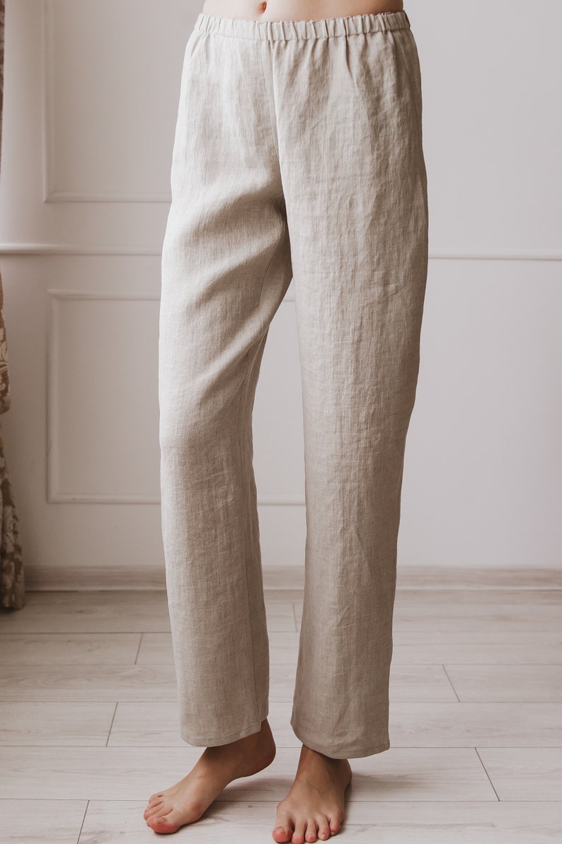 Long Linen Pajamas Pants Linen Pants With Elastic Waistband | Etsy