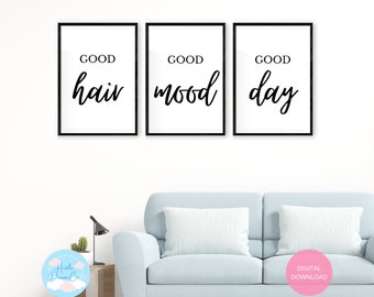 Hair Salon Printable Wall Art, Hair print, Natural Hair Salon, Instant Download, Brows Decor, Set Of 3 Printable Wall Art, Wall Art,