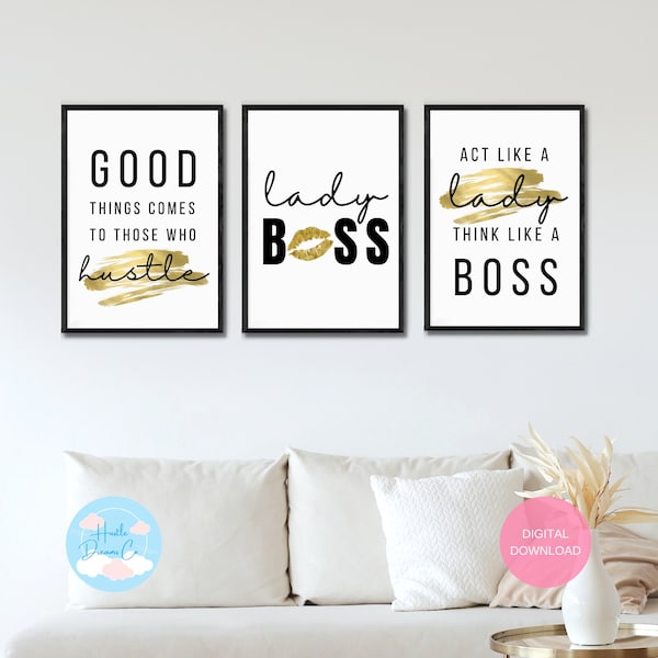 Good Things Come to Those Who Hustle Gold| Entrepreneur Art| Boss Woman Quotes| Female Hustle Printable| Girl Boss Printable Wall Art|