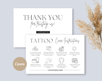 Tattoo Aftercare, Tattoo Artist, Temporary Tattoo, Tattoo Care, Editable Care Card, Care Instructions, Aftercare Cards, Skincare Template