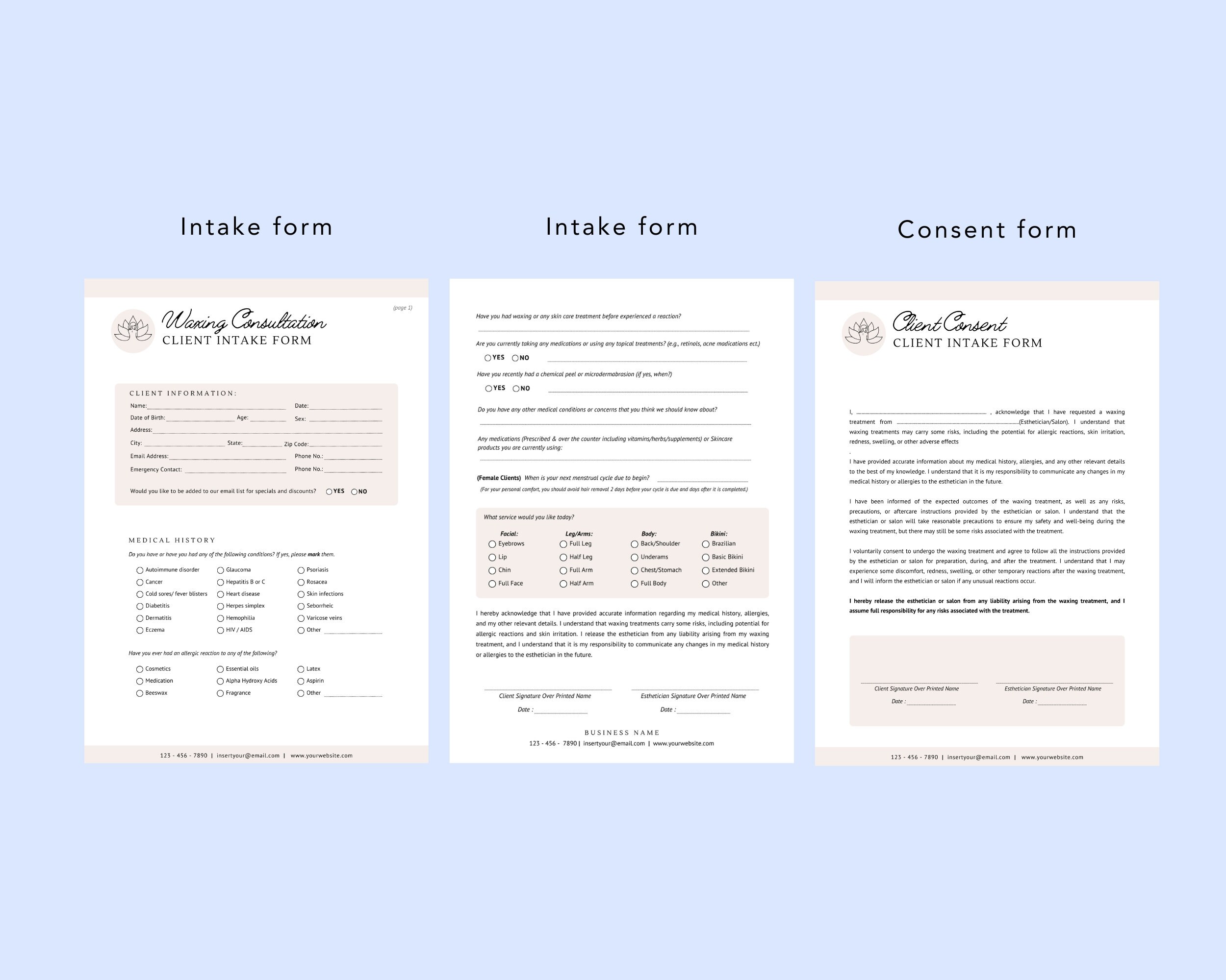 Waxing Treatment Forms Printable Waxing Consent Forms, Editable ...