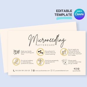 Microneedling Aftercare Card Template, Editable Microneedling Care Card , Facial Treatment Post Care Instructions, Digital Card, Canva, DIY