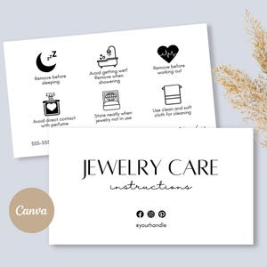 Editable Jewelry Care Card Template, Printable jewelry Care Guide, Jewelry Aftercare, Jewelry Card Template, Minimalist Jewelery Card