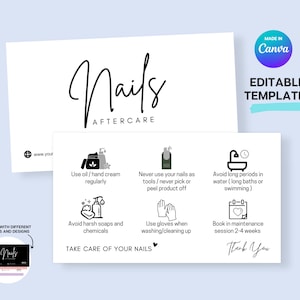 Nail Aftercare, Nail Aftercare Card, Nail Aftercare Sign, Nail Aftercare Templates, Aftercare Cards, Editable Canva Templates, Canva, PDF