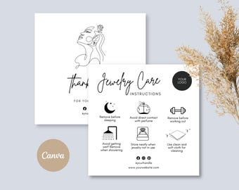 Jewelry Aftercare Card, Editable Jewelry Card Template, Minimalist Jewelry Card, Jewelry Care Card Guide, Canva Template, Digital Download
