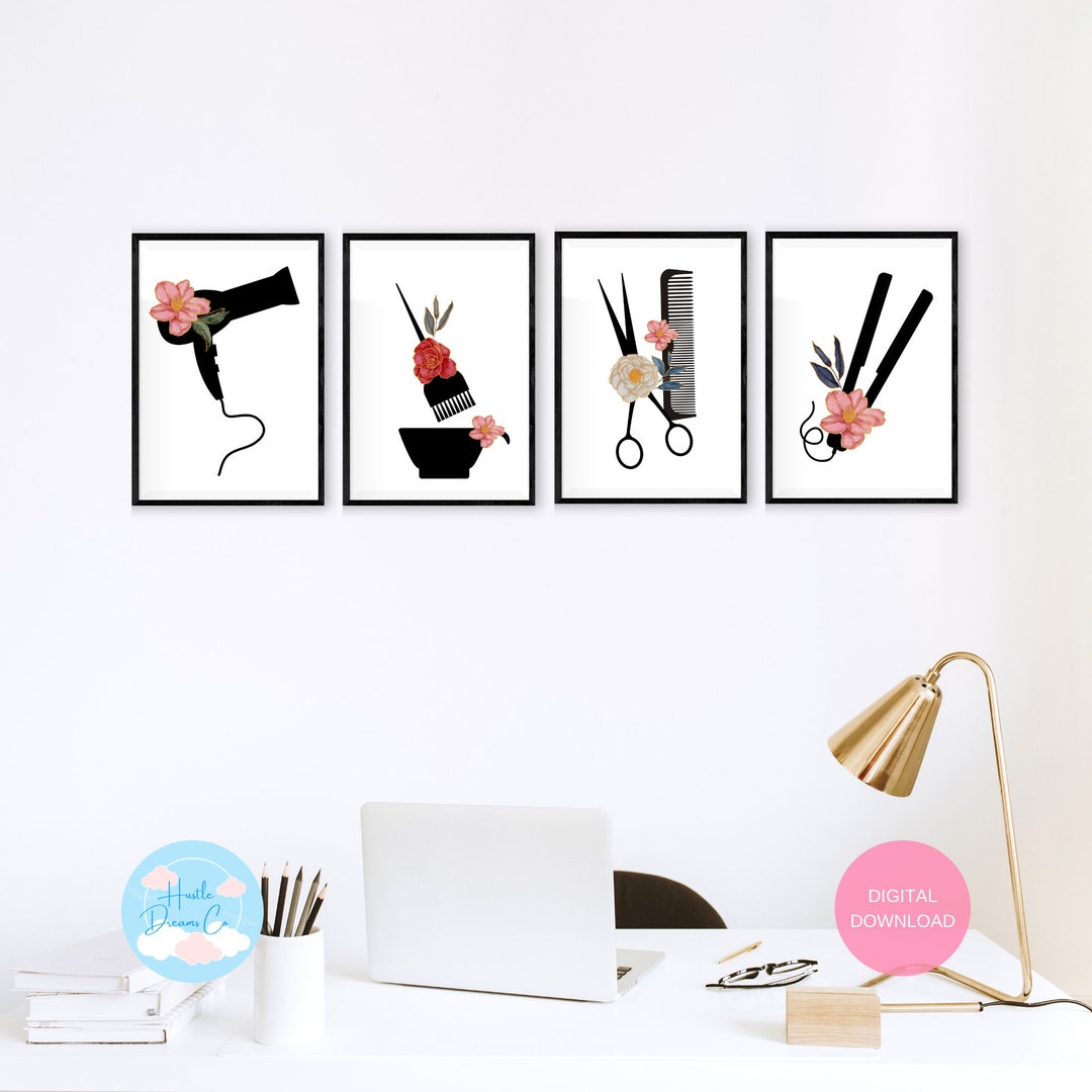 Set of 4 Printable , Hair Salon Wall Art, Salon Decor, Hairstylist