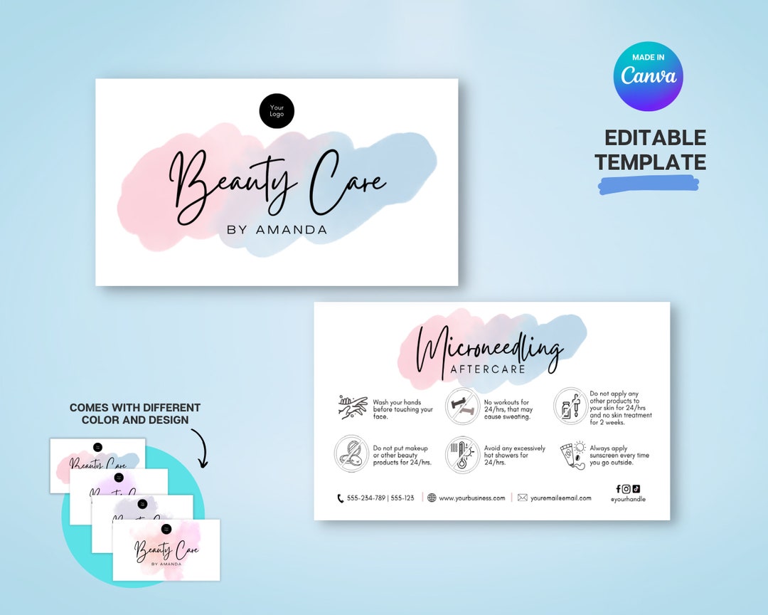 Microneedling Aftercare Card Template, Editable Microneedling Care Card