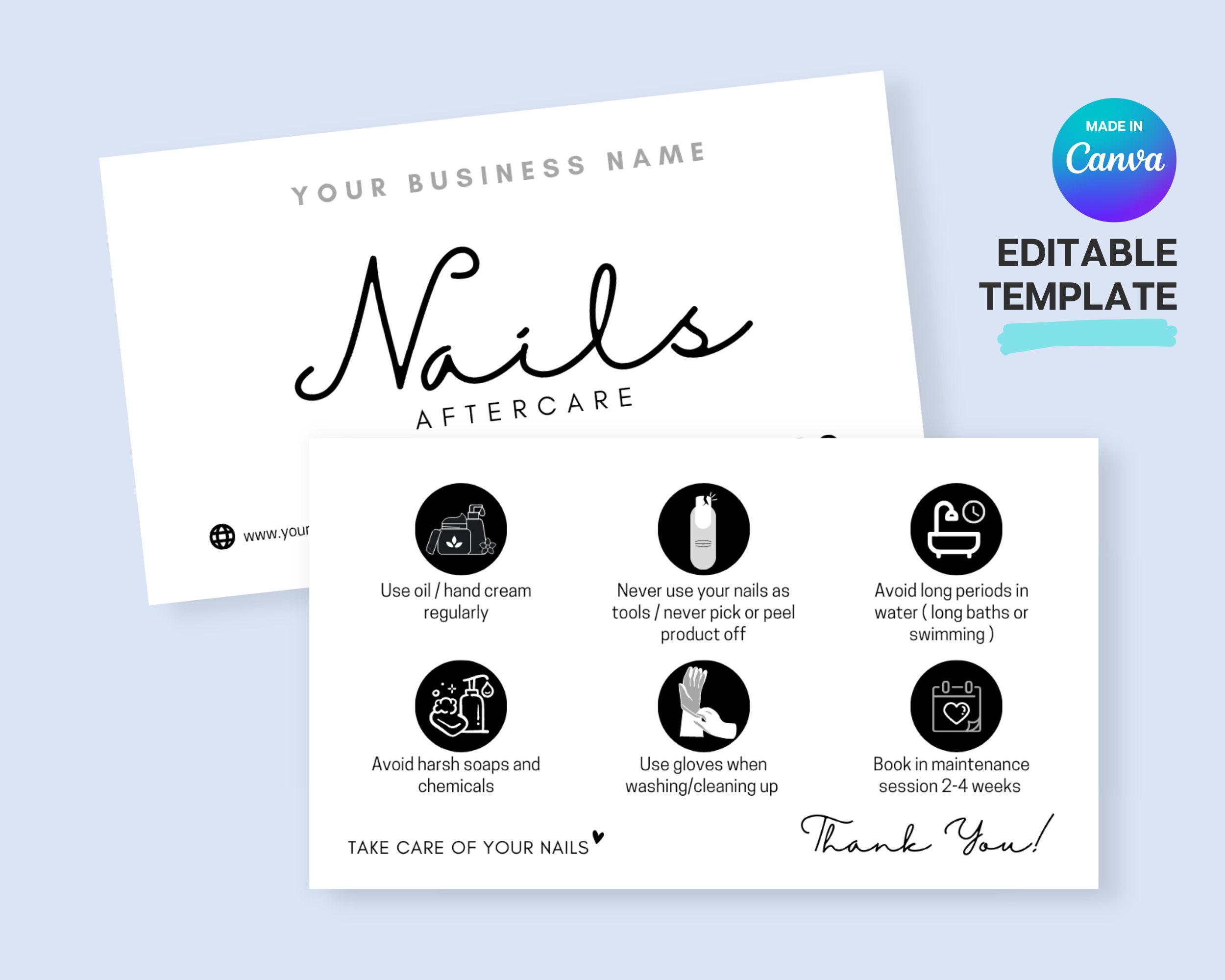 Nails Aftercare Card Template Nail Aftercare Card Editable Etsy