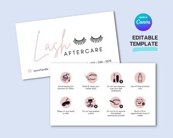 Lash Aftercare, Editable Lash Aftercare Card Template, Lash Business Card, Lash Extension Card, Eyelash, Lash Aftercare Card, Lash Care Card