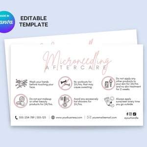 Microneedling Aftercare Card Template, Editable Microneedling Care Card , Facial Treatment Post Care Instructions, Digital Card, Canva, DIY