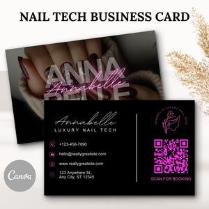 Modèle de carte de visite Nail Tech QR Code, carte de visite nail art DIY, modèle de carte de visite imprimable, cartes de visite Nail Tech