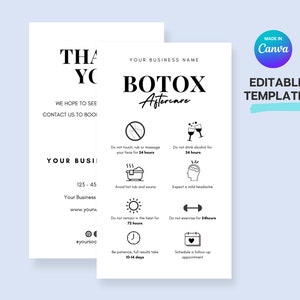 Soins de suivi Botox, Carte de soins de suivi Botox, Modèle Botox, Carte de soins au Botox, Carte de soins de suivi des produits de remplissage de Botox DIY, Produits injectables, Guide du visage, Soins au Botox