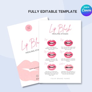 Tarjeta de cuidados posteriores de PMU, Cuidado posterior del rubor labial, Plantilla de rubor labial de PMU, Instrucciones de la tarjeta de cuidados posteriores de PMU, Proceso de curación del tatuaje de rubor labial