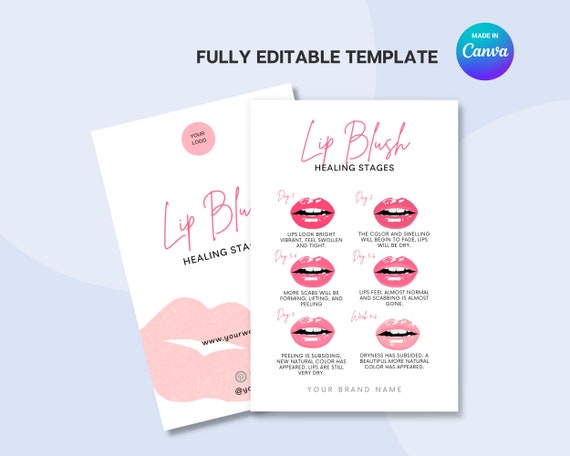 Lip Blush Stages Of Healing & Aftercare Instructions Cards Package Of