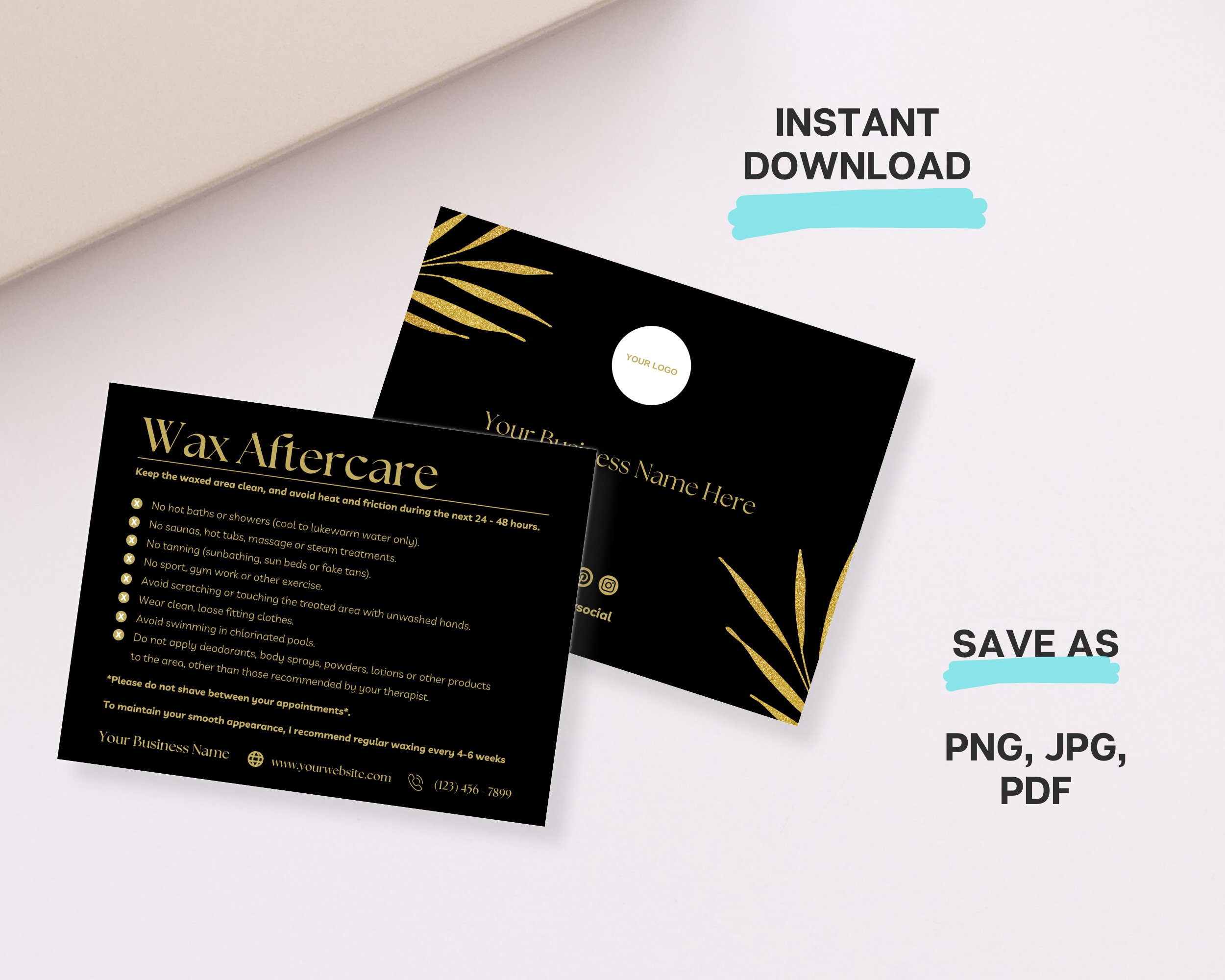 Editable Waxing Aftercare Card, Hair Removal Aftercare Card, Aftercare Instructions, Wax