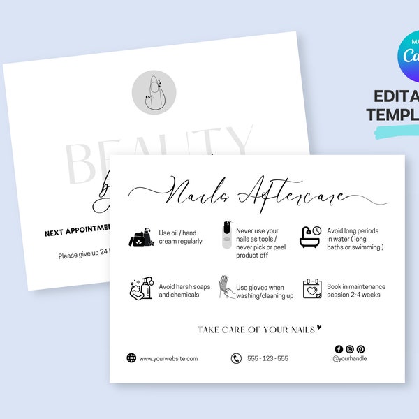 Nail Aftercare,Nail Aftercare Sign,Nail Aftercare Advice,Nail Aftercare Card,Editable Nail Business Card,Manicure Client Care Card,Nail Card
