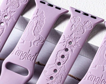 Correa de silicona para reloj inteligente con diseño de Rapunzel de la Princesa Enredada, compatible con relojes de 38 mm, 40 mm, 41 mm, 42 mm, 44 mm y 45 mm. Correa personalizada para reloj inteligente.