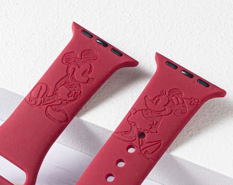 Mickey and Minnie mouse silicone Apple Watch Band for 38mm 40mm 41mm 42mm 44mm 45mm, personalized Apple Watch Strap
