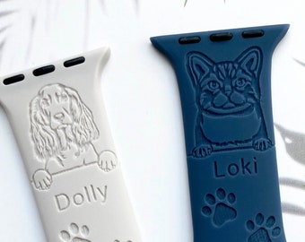 Personalized dog cat pet Watch Band Apple Watch Band for 38mm 40mm 41mm 42mm 44mm 45mm, Silicone Apple Watch Strap