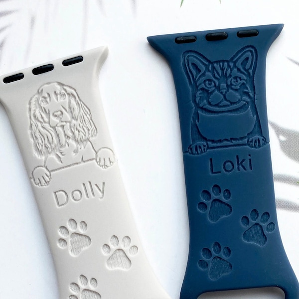 Personalized dog cat pet Watch Band Apple Watch Band for 38mm 40mm 41mm 42mm 44mm 45mm, Silicone Apple Watch Strap