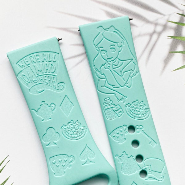 Alice in Wonderland silicone watch band, Disney smart watch band, Fitbit versa Galaxy watch band woman watch strap, 20 22 mm