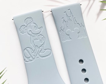 Mickey Mouse with Castle silicone watch band, Disney smart watch band, Fitbit versa Galaxy watch band woman watch strap, 20 22 mm width.