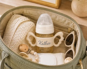 Etiquetas personalizadas de silicona para biberones con asa / Etiquetas personalizadas con nombre para la alimentación del recién nacido / Regalo único y original para bebé / Regalo para baby shower