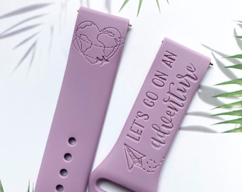 Lets go on an adventure silicone watch band, Disney smart watch band, Fitbit versa Galaxy watch band woman watch strap, 20 22 mm width.