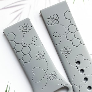 Honey bee and comb silicone watch band, Disney smart watch band, Fitbit versa Galaxy watch band woman watch strap, 20 22 mm width.