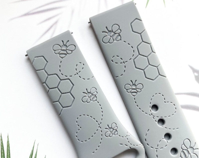 Honey bee and comb silicone watch band, Disney smart watch band, Fitbit versa Galaxy watch band woman watch strap, 20 22 mm width. image 1
