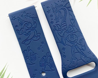 Mickey Sorcerer Mouse Castle silicone watch band, Disney smart watch band, Fitbit versa Galaxy watch band woman watch strap, 20 22 mm width.
