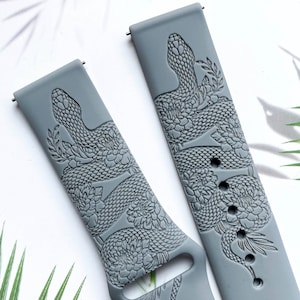 Flower and Snake silicone watch band, Disney smart watch band, Fitbit versa Galaxy watch band woman watch strap, 20 22 mm width.
