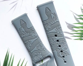 Flower and Snake silicone watch band, Disney smart watch band, Fitbit versa Galaxy watch band woman watch strap, 20 22 mm width.