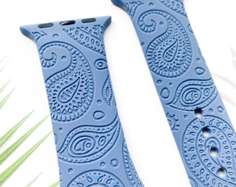 Correa de reloj Paisley con estampado floral para relojes inteligentes de 38 mm, 40 mm, 41 mm, 42 mm, 44 mm y 45 mm, correa de silicona para reloj inteligente.