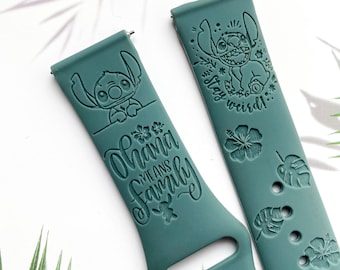 Stitch Ohana Means family silicone watch band, Disney smart watch band, Fitbit versa Galaxy watch band woman watch strap, 20 22 mm width.