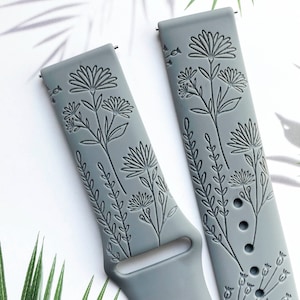 Wild Flowers silicone watch band, Disney smart watch band, Fitbit versa Galaxy watch band woman watch strap, 20 22 mm width.