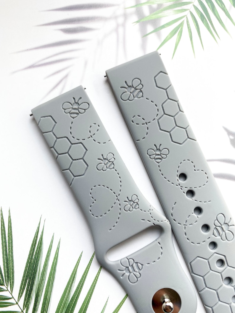 Honey bee and comb silicone watch band, Disney smart watch band, Fitbit versa Galaxy watch band woman watch strap, 20 22 mm width. image 2