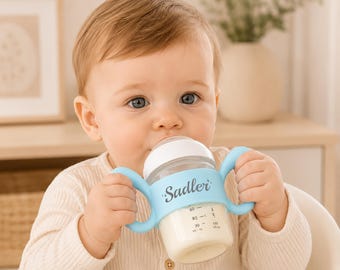 Etiquetas personalizadas de silicona con forma de alas de ángel para biberones / Accesorios personalizados para biberones con nombre / Regalo ideal para baby shower para padres primerizos