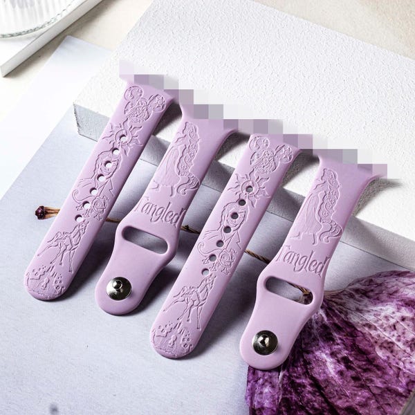 Princess tangled rapunzel silicone Smart Watch Band for 38mm 40mm 41mm 42mm 44mm 45mm, personalized Smart Watch Strap