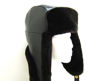 real Beaver fur -genuine Napa leather unisex winter trapper fur hat aviator L /all real Beaver fur lined!