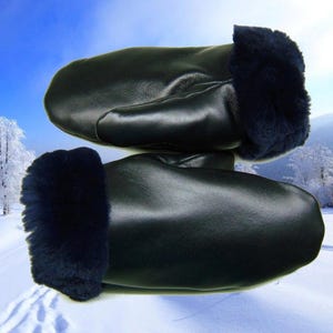 Napa Leather Mittens: Rex Fur Lined Winter Gloves (M)
