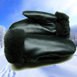 Napa Leather Mittens: Rex Fur Cuffs & Lining, Winter Gloves (Small)