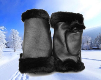 nouvelle fourrure de vison véritable -gants sans doigts en cuir Nappa véritable S