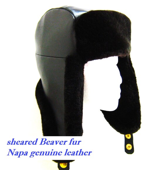 Napa Leather Beaver Fur Trapper Hat: XL Aviator Winter Hat  display picture 2
